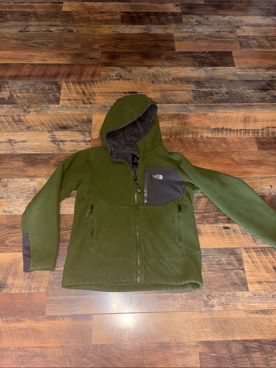 The North Face Other - The North Face Olive Green Hooded Fleece Jacket with Charcoal Chest Panel